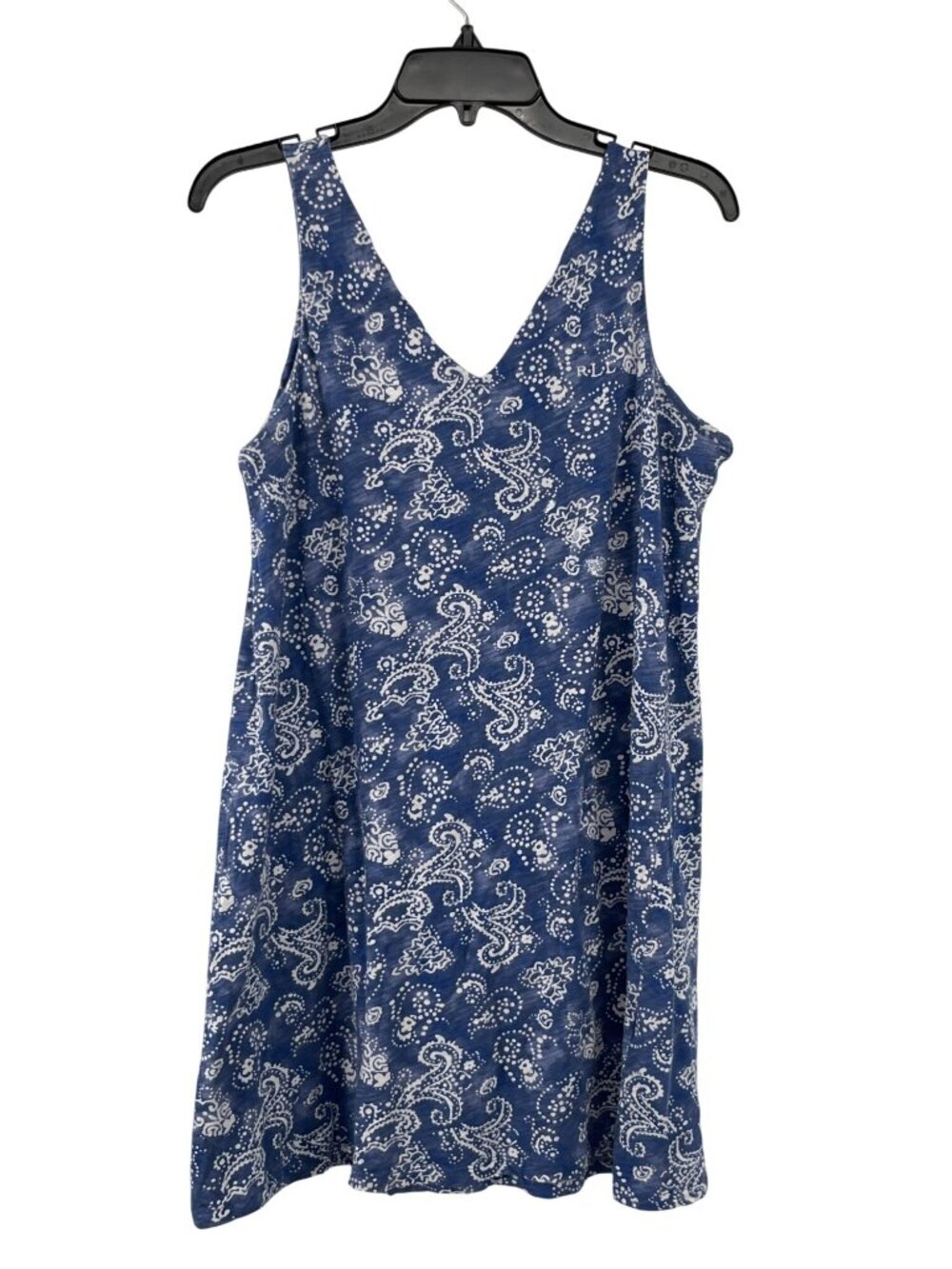 Lauren Ralph Lauren Cotton Dress Womens M Blue White Floral Summer Beach Tunic